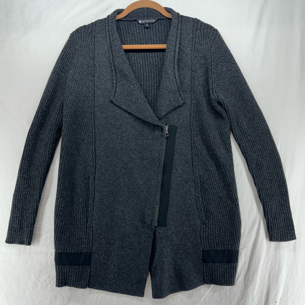 Athleta Sentinel Sweater Wrap Womens S Gray Wool Blend Long Sleeve Zip‎ Cardigan